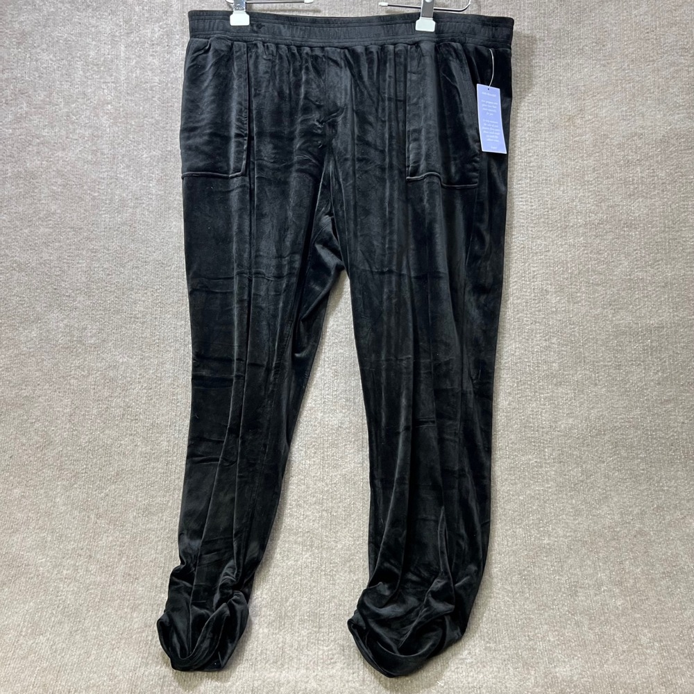 Hot in Hollywood Black Velour Lounge Pants 2X Ruched Cuffs Elastic Waist Pockets